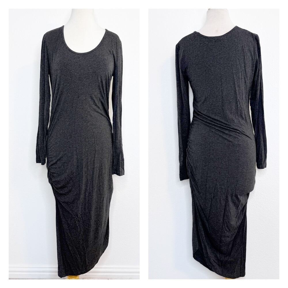 Isabella Oliver Maternity Ruched Dress US 10‎ Gray Long Sleeve Bodycon Stretch